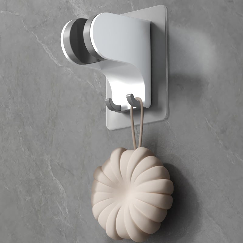 HEROBAI Hand Held Shower Head Holder Wall Mount, Shower Hose Holder Adhesive with 2 Hanger Hooks, Adjustable Shower Handle Holder, No Drilling Shower Wand Holder (White, 1 Pack) - Image 1